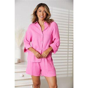 Mandy Textured Shirt and Elastic Waist Shorts Set